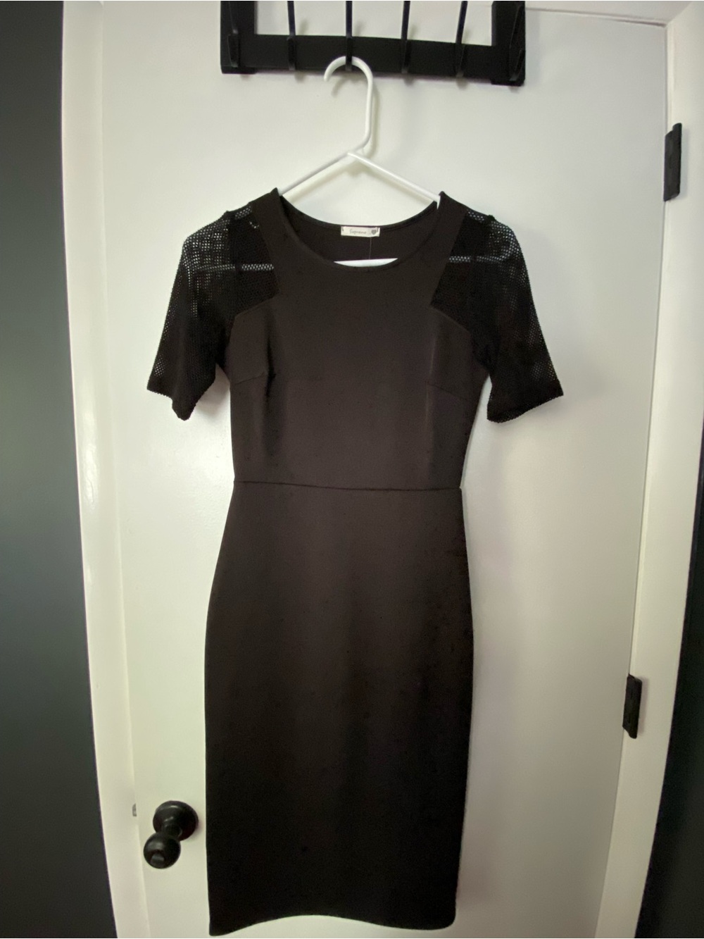 Soprano Black Midi Dress with Textured Short Sleeves